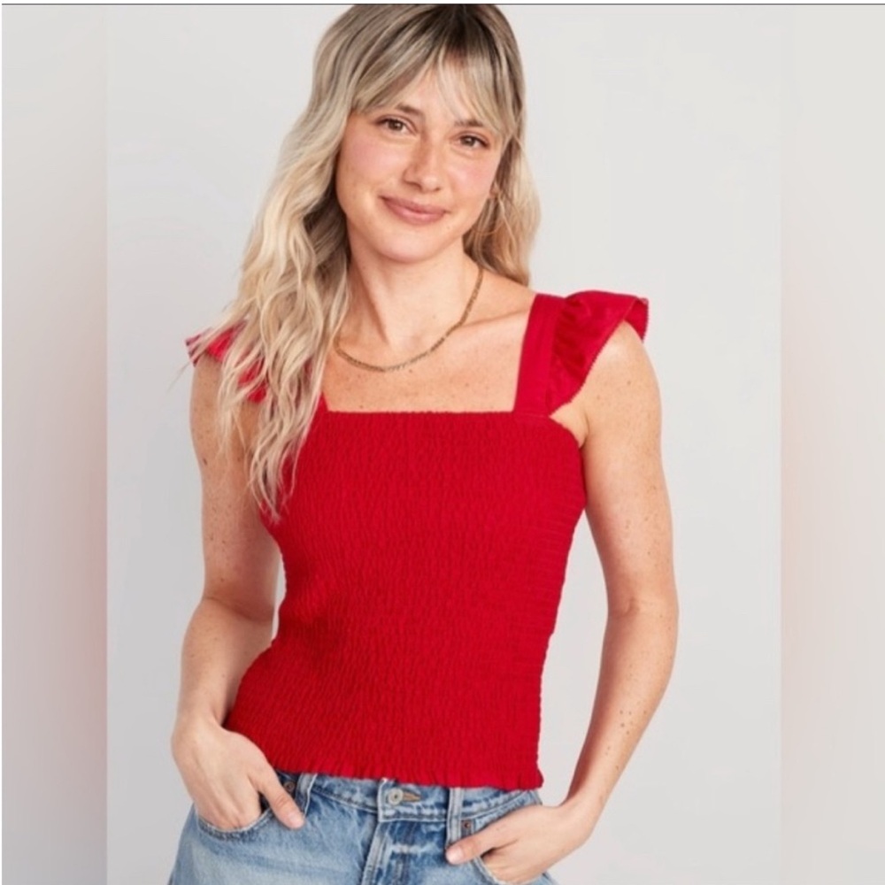 Red Ruffle Strap Top- never worn- tag attached